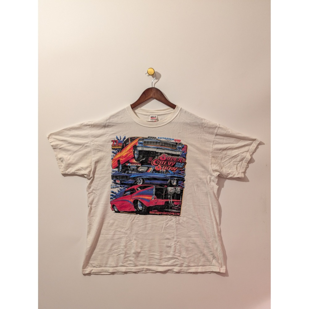 Anvil Super Chevy Show T-Shirt Mens XL White Excellent 2002 Tour Muscle Car SEO